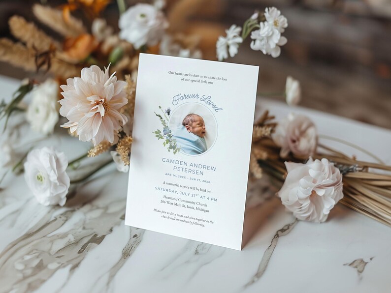 Infant Loss Funeral Template Bundle (Canva Digital Download) | Blue Wildflower image 6