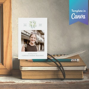 Carte de prière modifiable | carte souvenir funéraire | Célébration de la vie | MODÈLE TOILE | Croix de verdure
