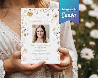 Wildflower Celebration of Life Invitation: Canva Template (Digital Download, 5x7 in) | Flower Garden
