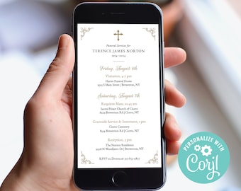 Religious Funeral Text Invite: Corjl Template (Digital Download, 1080x1920 px) | Elegant Corners