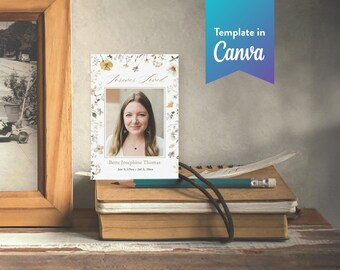 Wildflower Memorial Keepsake Card | Prayer Card (Canva Template, Digital Download, 3.5x5) | Flower Garden