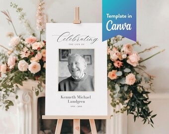 Memorial Welcome Sign: Celebration of Life (Canva Template, Digital Download, 4 Sizes) | Classic Elegance