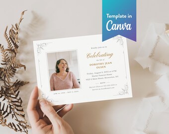 Elegant Funeral Invitation: Canva Template (Digital Download, 7x5 in) | Ornate Frame