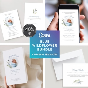 Infant Loss Funeral Template Bundle (Canva Digital Download) | Blue Wildflower image 1