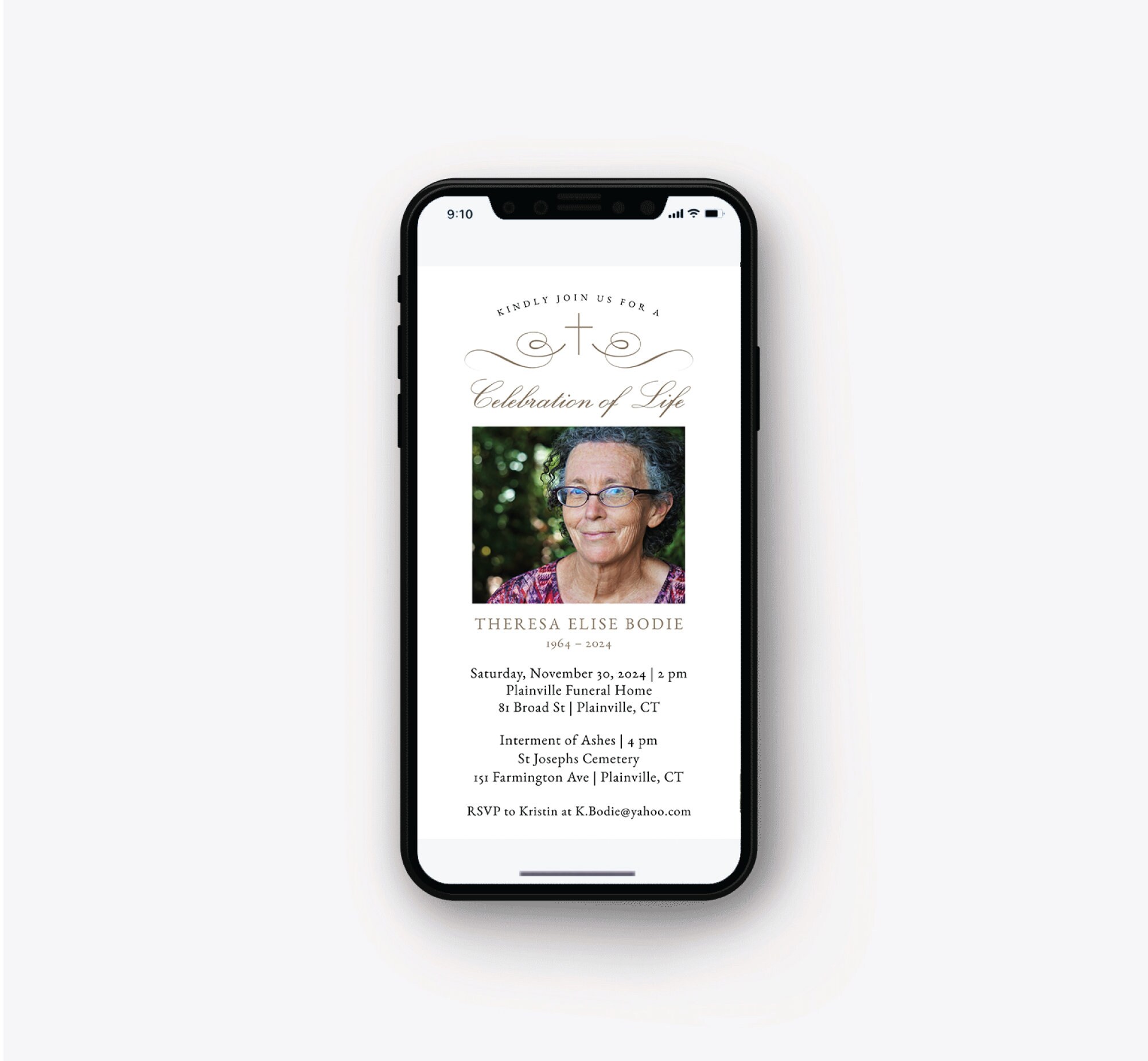 Digital Funeral Invite Phone Memorial Announcement Text Invite Vintage