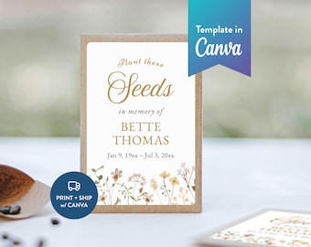 Wildflower Seed Packet Memorial Favor Labels: Canva Template (Digital Download, 2x3 in) | Flower Garden