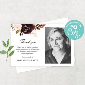 Merci modifiable | Merci pour les funérailles | Mémorial Merci | Sympathie | MODÈLE EN LIGNE | 4 x 6 fleurs roses plates horizontales