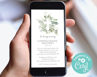 Religious Funeral Text Invite: Corjl Template (Digital Download, 1080x1920 px) | Greenery Cross