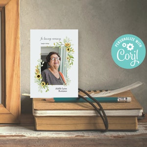 Cartes souvenir commémoratives modifiables | Cartes funéraires | Cartes de masse | Cartes de prière | MODÈLE EN LIGNE | Tournesols