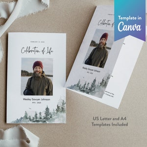 Forest Funeral Programm: Canva Vorlage (Digitaler Download, Bi-Fold, Letter, A4) | Wald