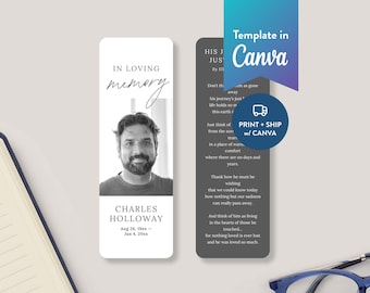 Minimalist Funeral Bookmark: Canva Template (Digital Download, 2x6) | Modern Minimal