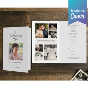 Editable Memorial Program, Printable Funeral Program | Bi-fold | CANVA TEMPLATE | Photo Collage