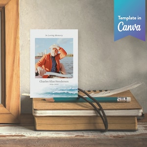 Carte de prière modifiable | Carte souvenir funéraire | Célébration de la vie | MODÈLE CANVA | Vagues de l'océan