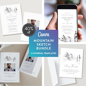 Nature Lover Funeral Template Bundle (Canva Digital Download) | Mountain Sketch image 1