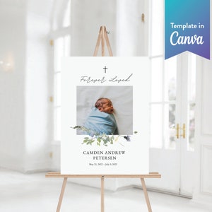 Grande cartello commemorativo di benvenuto/grande cartello funebre/celebrazione della vita/modello Canva con fiori di campo blu