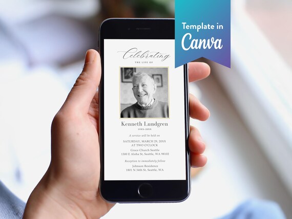 Elegant Funeral Text Invite: Canva Template (Digital Download, 1080x1920 px) | Classic Elegance
