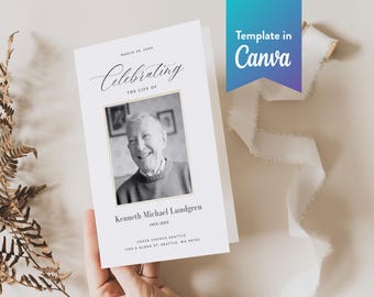 Programma funebre elegante: modello Canva (download digitale, pieghevole, formato lettera, A4) / Eleganza classica