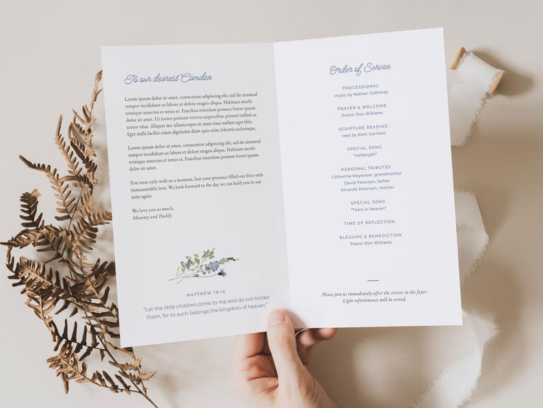 Infant Loss Funeral Template Bundle (Canva Digital Download) | Blue Wildflower image 7