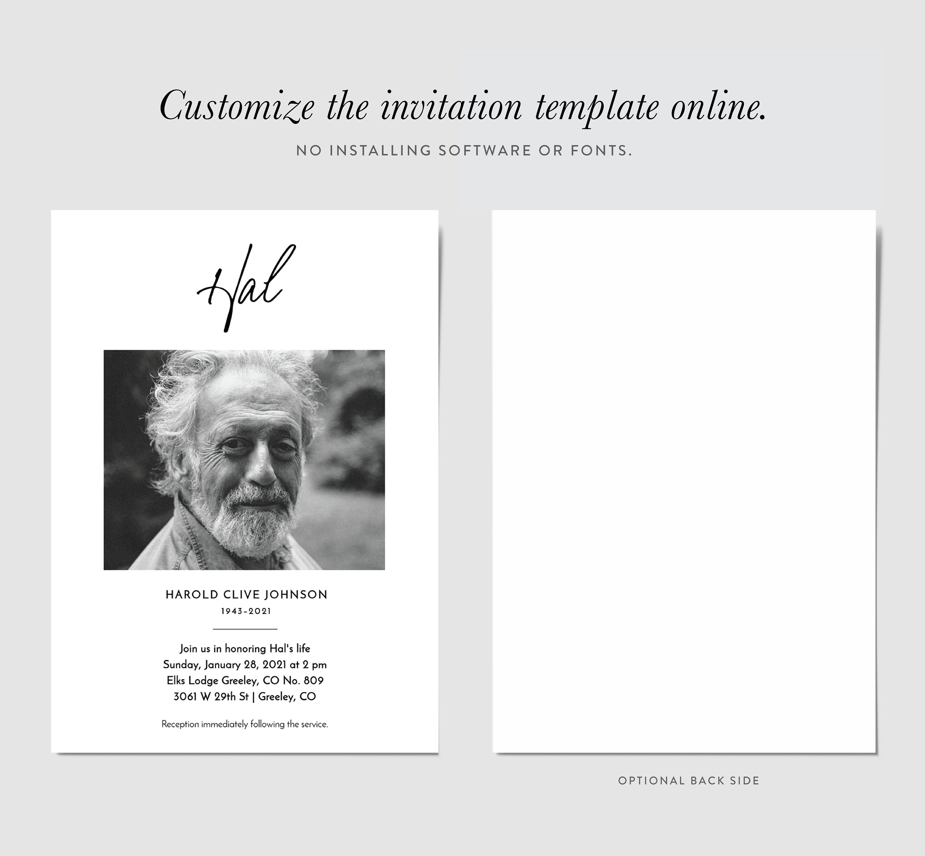 Editable Memorial Invitation Funeral Invitation Etsy