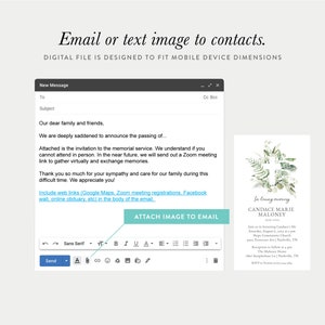 K&ouml;nnte beinhalten: Ein digitales Bild einer Textnachrichtenvorlage zur Ank&uuml;ndigung eines Trauergottesdienstes. Die Vorlage enth&auml;lt ein Textfeld f&uuml;r die Betreffzeile, ein Textfeld f&uuml;r den Nachrichtentext und eine Schaltfl&auml;che zum Anh&auml;ngen eines Bildes. Der Text im Bild lautet: "Liebe Familie und Freunde, Wir sind zutiefst betr&uuml;bt, Ihnen den Tod von... mitzuteilen. Hiermit erhalten Sie die Einladung zum Trauergottesdienst. Wir verstehen, wenn Sie nicht pers&ouml;nlich teilnehmen k&ouml;nnen. In naher Zukunft werden wir einen Zoom-Meeting-Link versenden, um uns virtuell zu treffen und Erinnerungen auszutauschen. Vielen Dank f&uuml;r Ihr Mitgef&uuml;hl und Ihre Anteilnahme an unserer Familie in dieser schweren Zeit. Wir sch&auml;tzen es sehr! F&uuml;gen Sie Weblinks (Google Maps, Zoom-Meeting-Anmeldungen, Facebook-Wand, Online-Nachruf usw.) in den Text der E-Mail ein. BILD AN DIE E-MAIL ANH&Auml;NGEN".