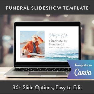 Ocean Waves Funeral Canva Video Slideshow Template for Memorial Service, Celebration of Life