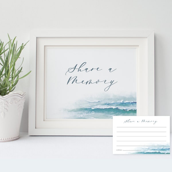 Share a Memory Funeral Sign and Matching Share a Memory Card | Printable Templates | Ocean Waves