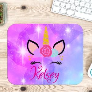 Personalised UNICORN Mouse Mat Pad Kids PC Laptop Computer Room Girls Fantasy