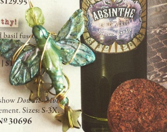 Absinthe Green Faerie Glowing magick necklace victorian charm- Antique look vintage necklace