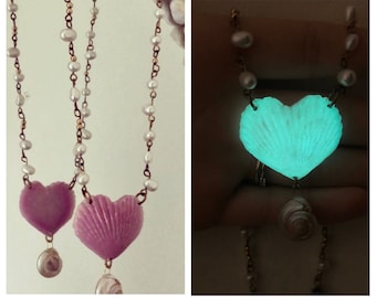 Mermaid Seas Heart Necklace Ocean life Save the sea glowing necklace wedding