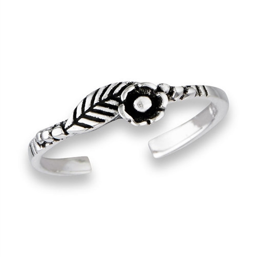 925 Sterling Silver Rose and Leaf Adjustable Toe Ring - Etsy UK
