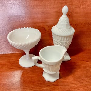 Westmoreland Milk Glass saw tooth pattern,   USA made, 4 piece collection
