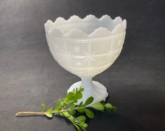 Vintage Napco Milk Glass Planter: Honeycomb Diamond Design, Scalloped Rim