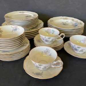 Vintage Bavaria Tirschenreuth China: Pansy Dinnerware, Gold Trim