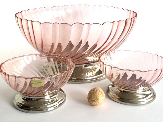 Arcoroc Rosaline Pink Glass 10 Salad Bowl And 2 Fruit Dessert Etsy