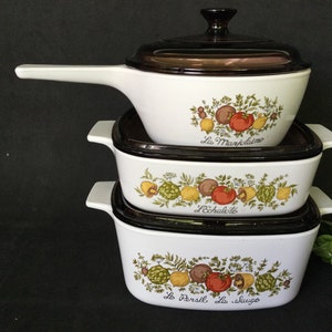 CorningWare Spice of Life 6-teiliges Set quadratische Auflaufform mit bernsteinfarbenem Pyrexdeckel