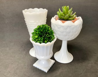 Milk Glass Planter mismatched collection, 3 pieces, made in USA