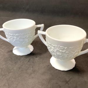 Indiana  milk glass orange blossom pattern open sugar bowl with 2 handles
