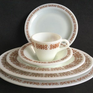 Pyrex /Corning Restaurant Opal tableware Copper Filigree collection, 8 pieces