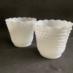 Anchor Hocking Milk Glass hobnail and bars planters, 2 pieces