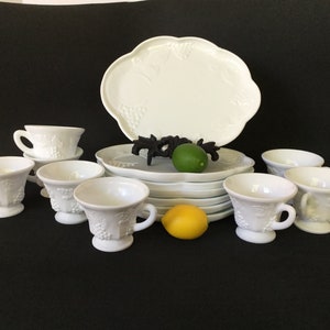 Milk Glass Colony Harvest Grape 8 Snack Plates and 8 cups