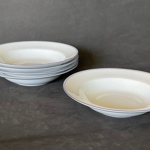 Vintage Alfoldi Pasta Salad Plates: White with Purple Trim, Set of 5