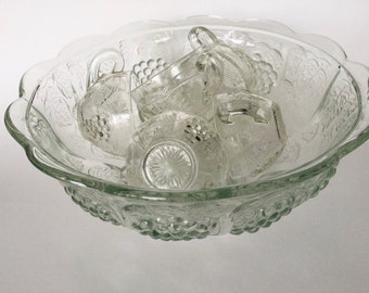 アンカーホッキング　大型パンチ ボウル　耐熱ガラス　ヴィンテージ アンカーホッキング クラウンポイント コンプリート12ピースセット