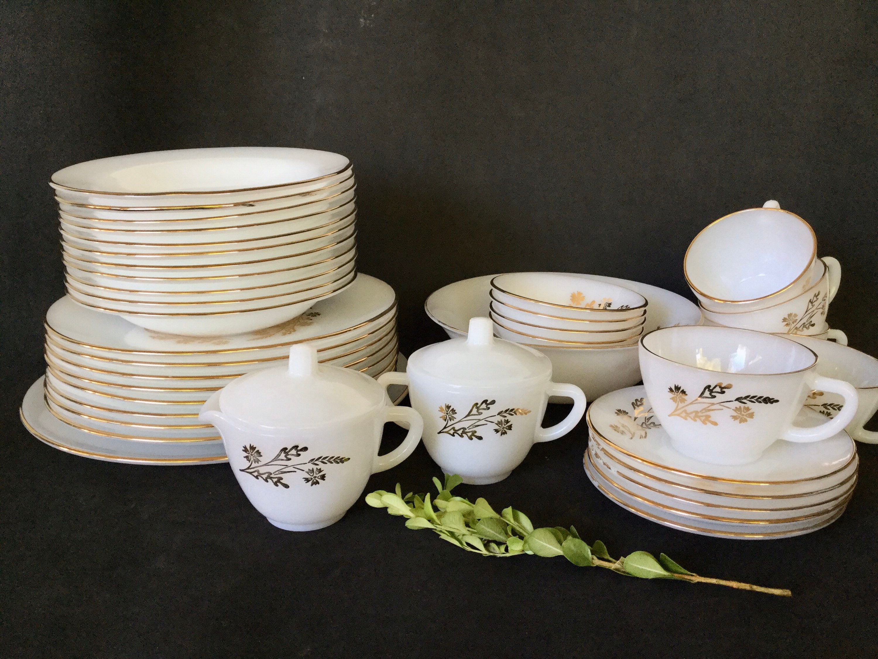 Federal Glass Meadow Gold Milk Glass Dinnerware Set, Choose Your Set