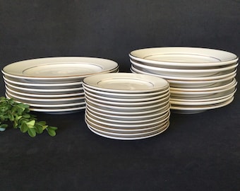 Homer Laughlin Restaurant Ware Diplomat Ivory China with gold trim, sold in sets