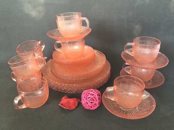 Arcoroc France Pink Spirale Glass Dishes Made In France Free Etsy