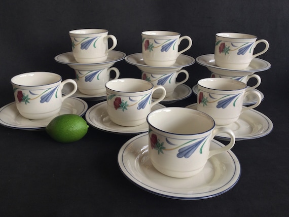 Lenox Chinastone Poppies on Blue 10 cups and saucers