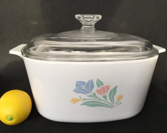 Corning Ware Friendship Muster quadratische 3-Liter-Auflaufform mit Glasdeckel mit der Beschriftung A-3-B