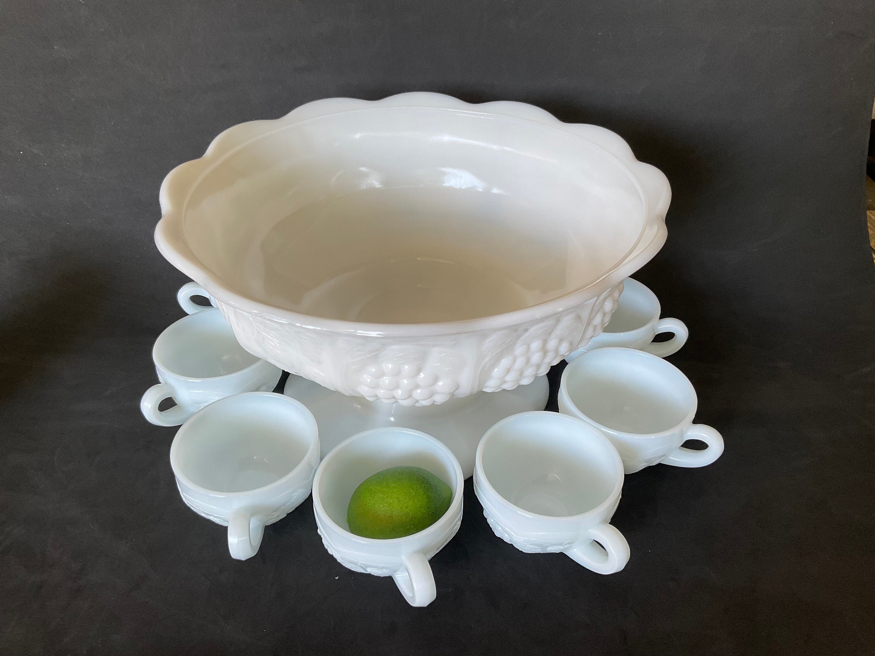 Vintage Smith Milk Glass Punch Bowl Set: Harvest Grape Design - Etsy