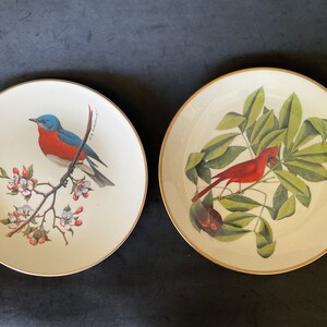 Vintage vogelborden: kardinaal en sialia van Gorham & Avon