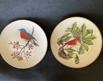 Vintage Bird Plates: Cardinal and Bluebird by Gorham & Avon